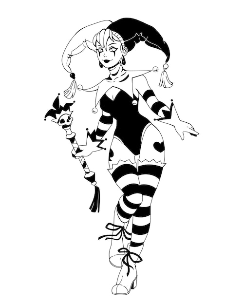 ストライプのスーツを着た美しいジョーカーの女の子のイラスト