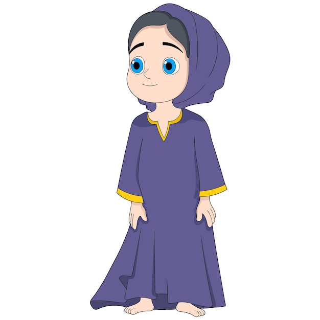 illustration beautiful Muslim girl wearing a robe welcoming the month of Ramadan