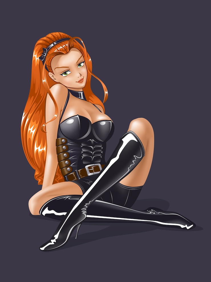 Vector illustration of a beautiful red-haired anime girl.