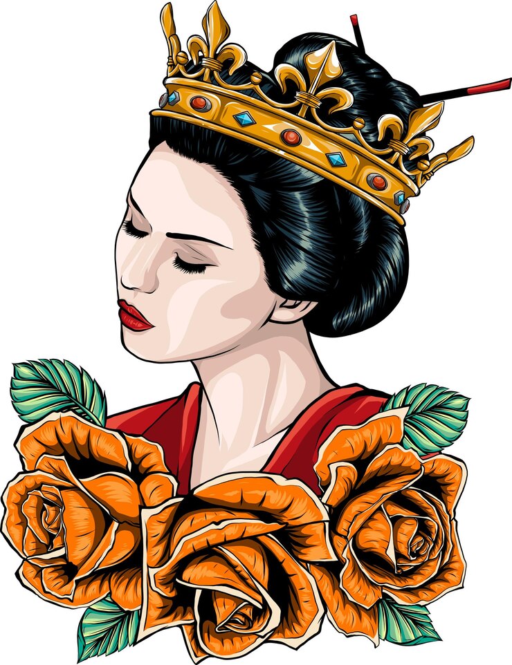 Vector illustration of beautiful woman in crown with roses