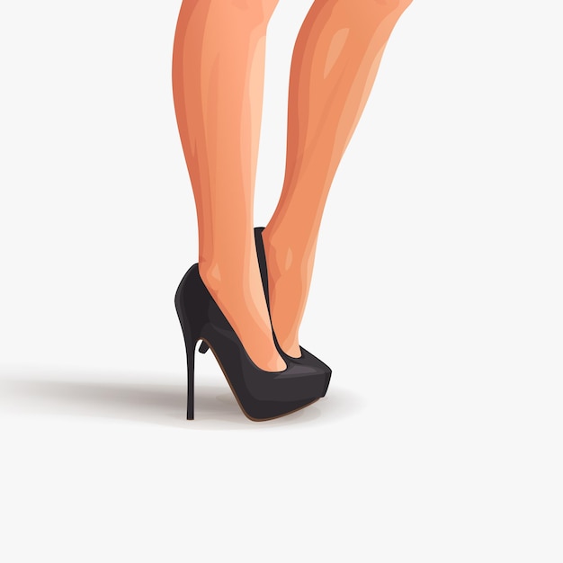 illustration of beautiful woman legs wearing black stylish shoes on white backdrop with some shadow