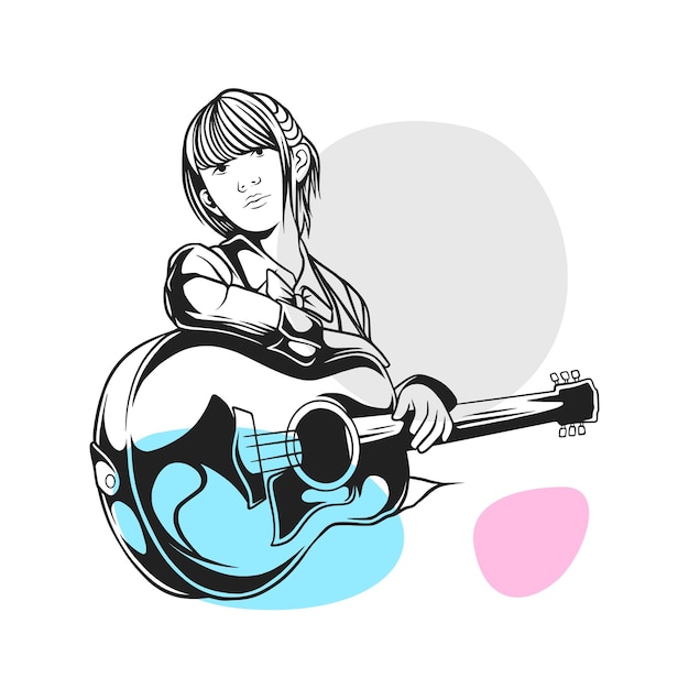 Illustration of beautiful woman playing guitar