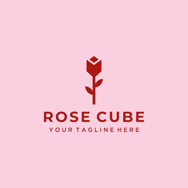 Illustration Beauty Rose with cube geometric logo vector logo design template