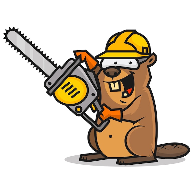 Illustration beaver holds chainsaw, format eps 10