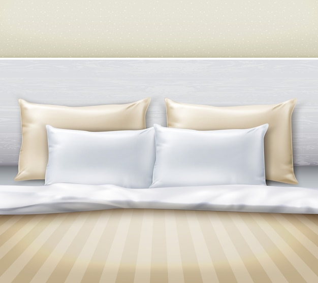 illustration of bedding on bed in bedroom in modern style front view