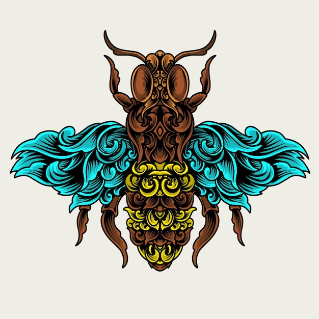 illustration bee insect with  ornament style