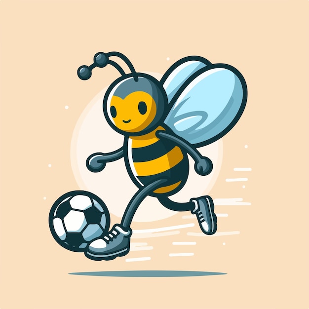 Illustration of a bee playing ball with a flat cartoon style and mascot concept