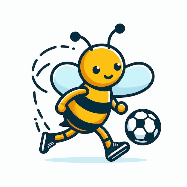 Illustration of a bee playing ball with a flat cartoon style and mascot concept