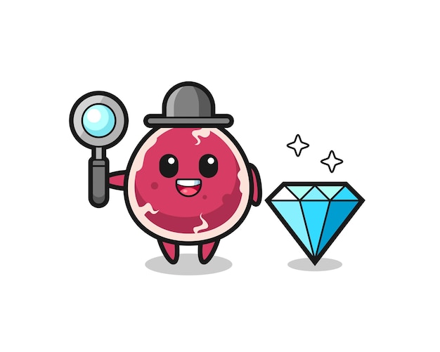 Illustration of beef character with a diamond  cute style design for t shirt sticker logo element