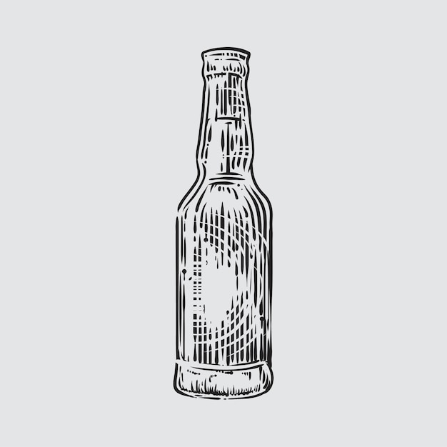 Illustration of beer bottle in engraved style