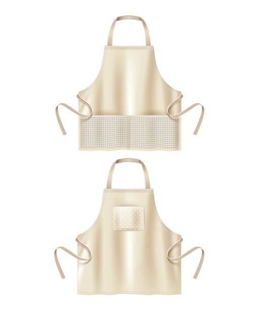 Vector illustration of beige blank kitchen cotton aprons with rectangle