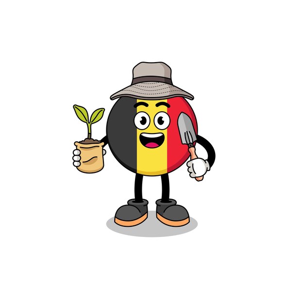 Illustration of belgium flag cartoon holding a plant seed