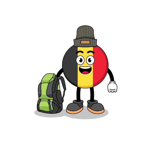 Illustration of belgium flag mascot as a hiker