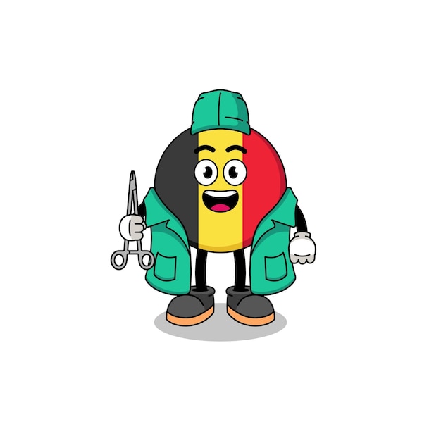 Illustration of belgium flag mascot as a surgeon