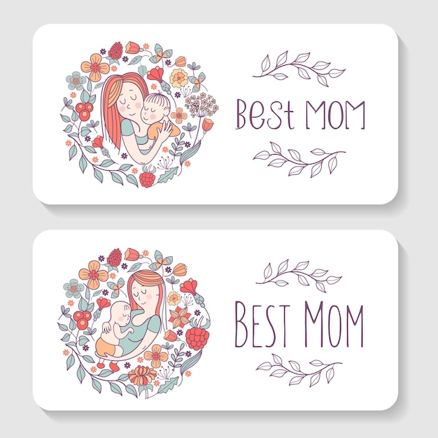 Illustration of the best mom. mom and baby.