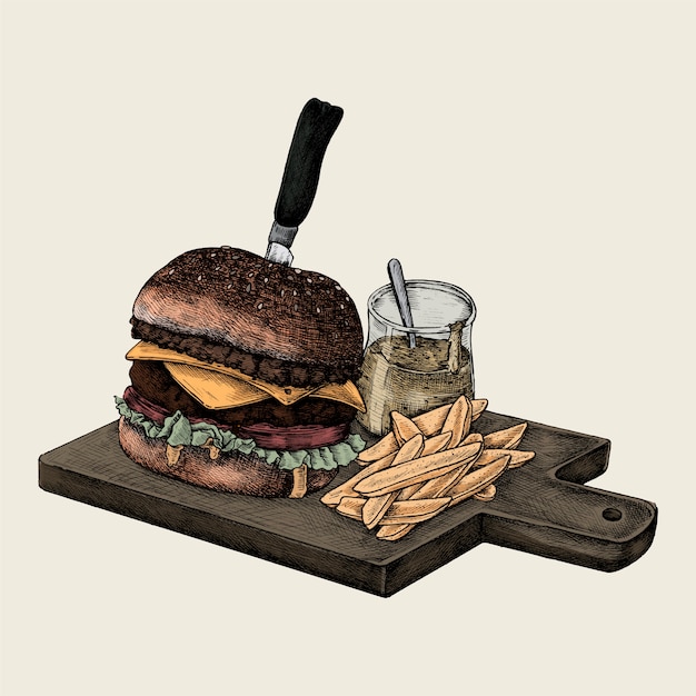 Illustrazione di un grande cheeseburger