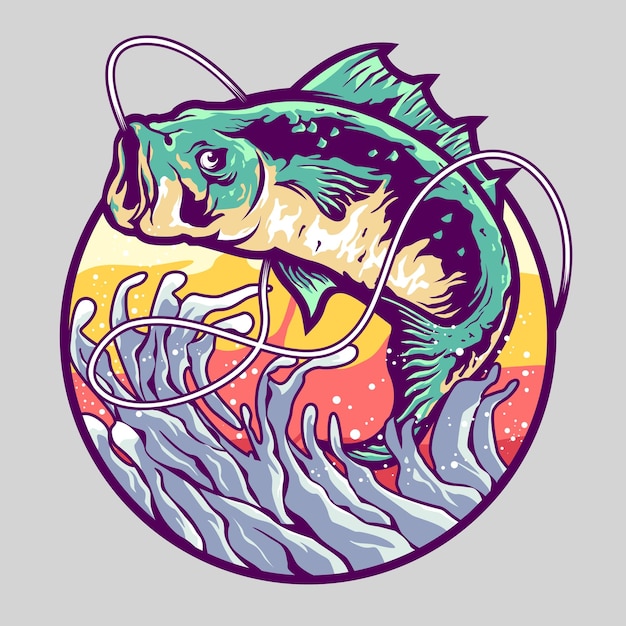 Illustration of big fish fishing 10 designs