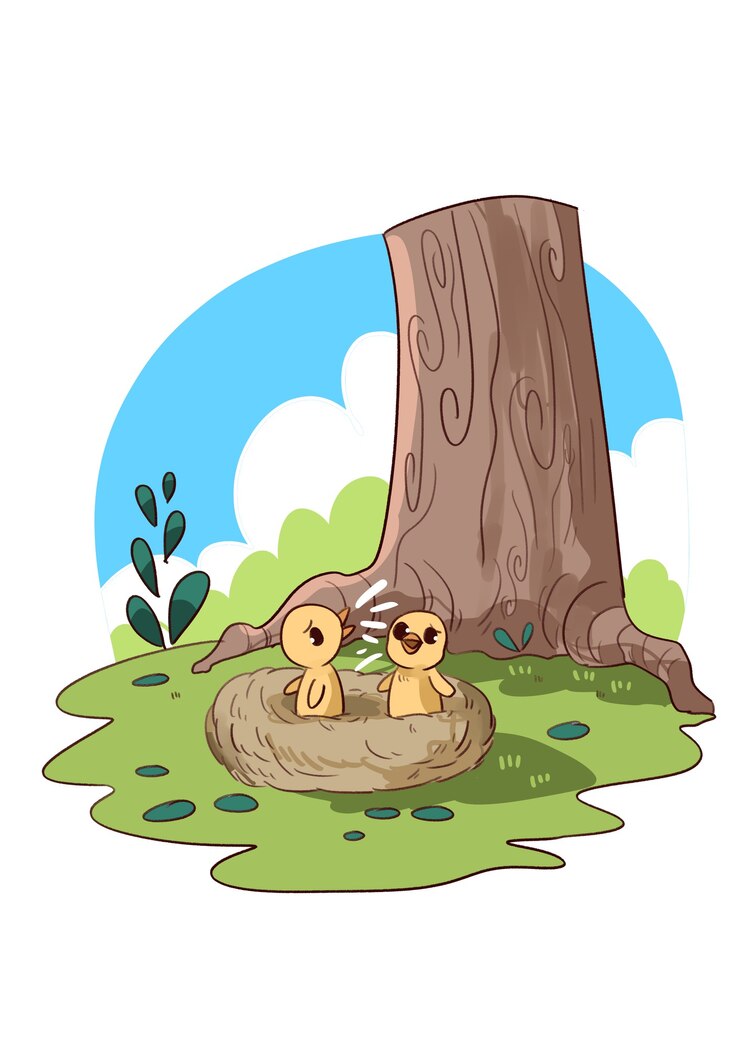 Vector illustration of birds chirping in nest