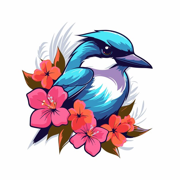 Vector illustration of birds and flowers