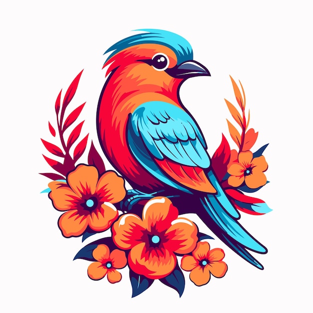 Illustration of birds and flowers