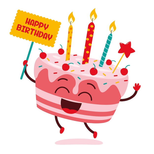 Vector illustration of a birthday cake character