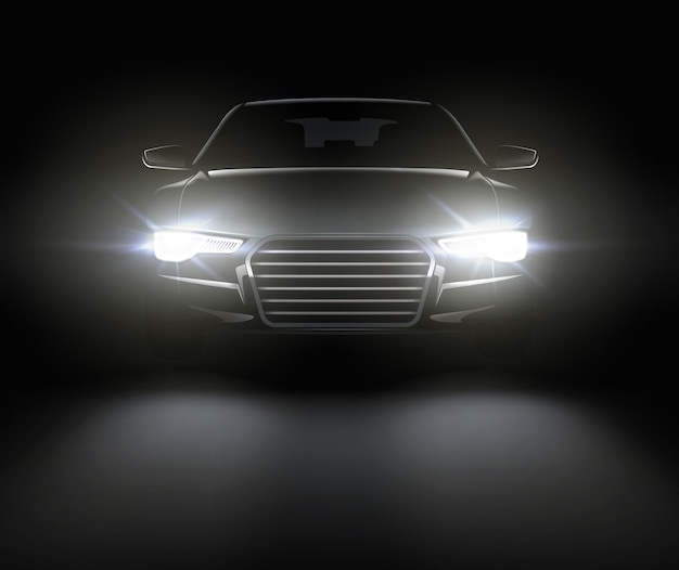 Vector illustration of black car with lights