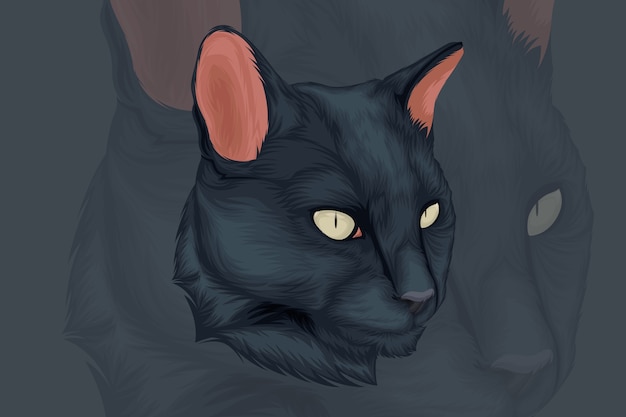 Illustration of a black cat facing the side