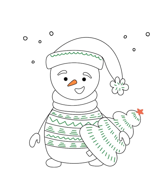 Illustration of a black cute snowman isolated on a white background for Christmas decoration