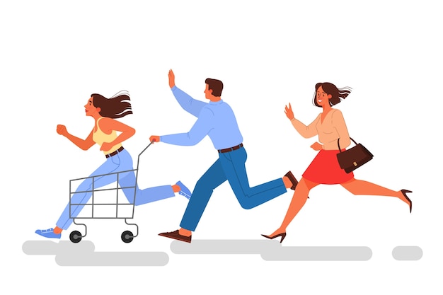  Illustration for Black Friday. People running fast for sale.