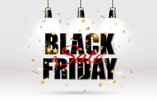 Vector illustration of black friday sale banner on transparent background.