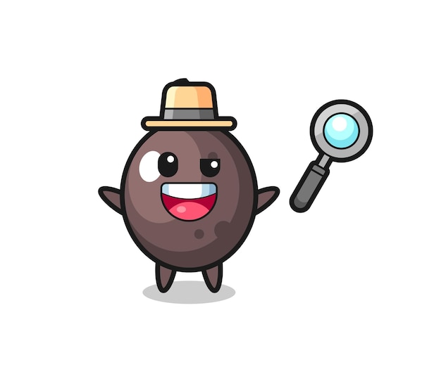 Illustration of the black olive mascot as a detective who manages to solve a case