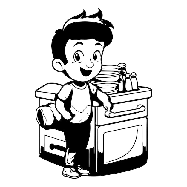 Illustration of a Black and White Cartoon Kid with a Stack of Money