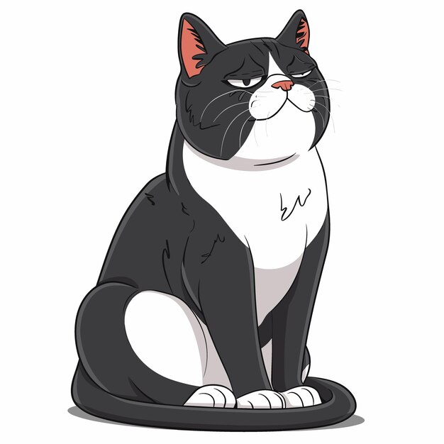 Illustration of a Black and White Cat Sitting on a White Background