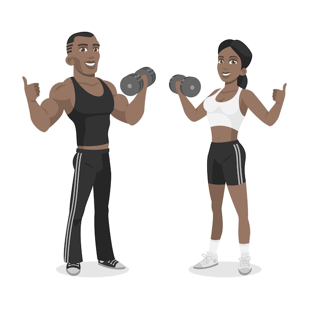 Vector illustration blacks athletes hold in dumbbell hand, format eps 10