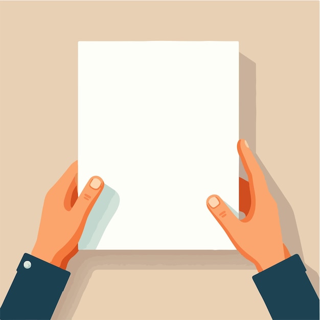 Vector illustration of blank paper and hands in flat design style