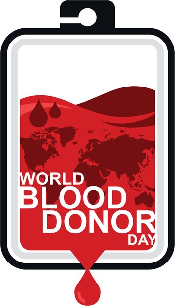 世界献血者デーの血液アンプルと世界のイラスト