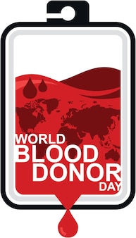 Illustrazione delle fiale di sangue e del mondo nella giornata mondiale del donatore di sangue