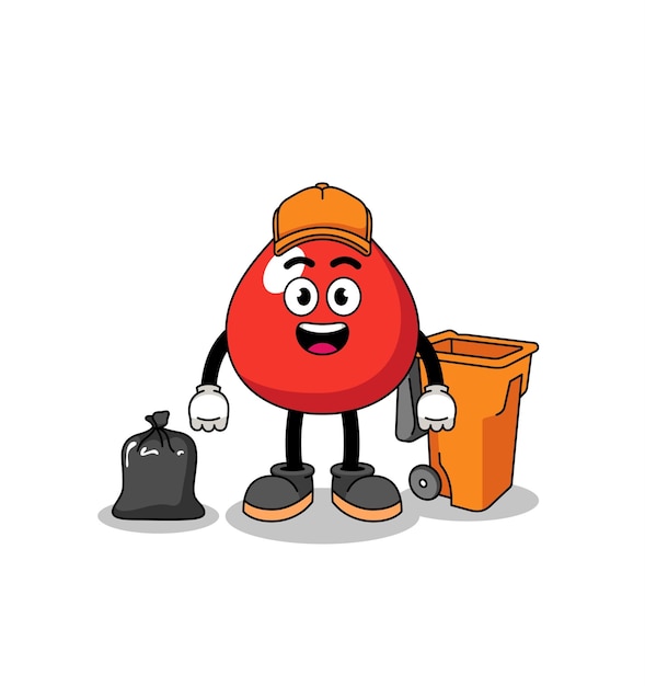 Illustration of blood cartoon as a garbage collector character design
