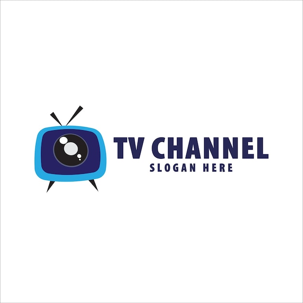 Иллюстрация синего аналогового телевидения с антенной, подходящей для логотипа телеканала в стиле мультфильма