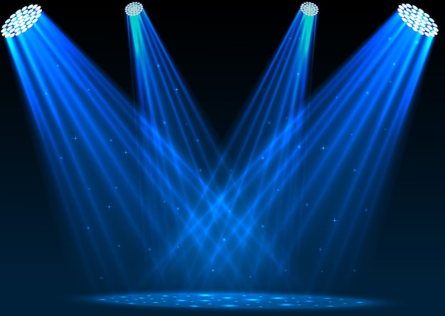 Illustration of blue spotlights on dark background