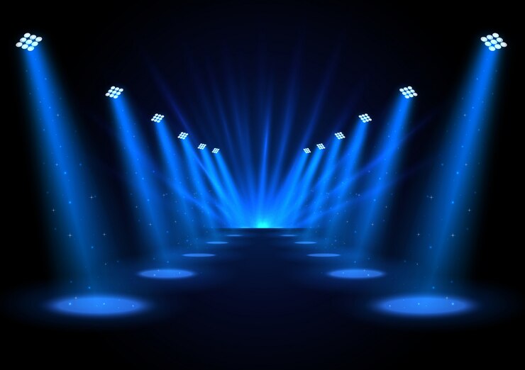 Vector illustration of blue spotlights on dark background