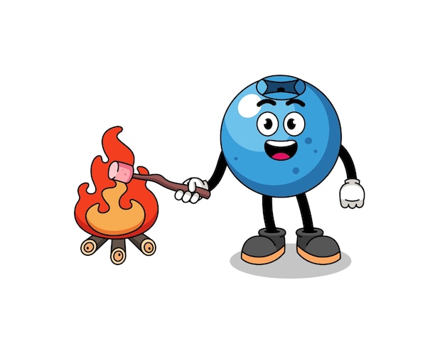 Illustration of blueberry burning a marshmallow