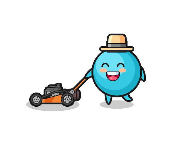 Illustration of the blueberry character using lawn mower , cute style design for t shirt, sticker, logo element