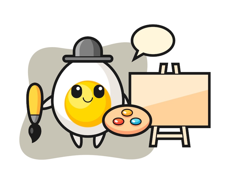 Vector 화가로 삶은 계란 마스코트의 그림