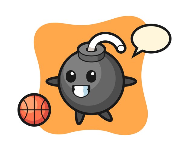 Illustration of bomb cartoon is playing basketball