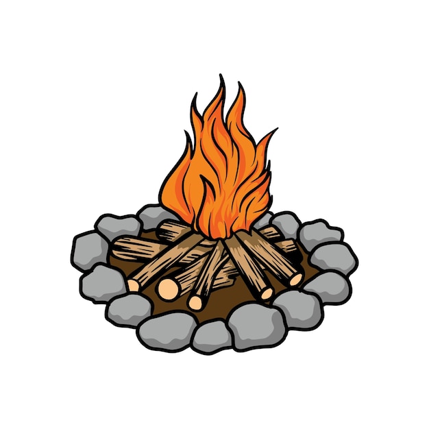 Illustration of a bonfire with pebbles and wood