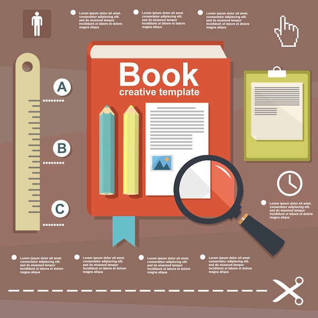 Illustrazione del libro infografica sul design piatto