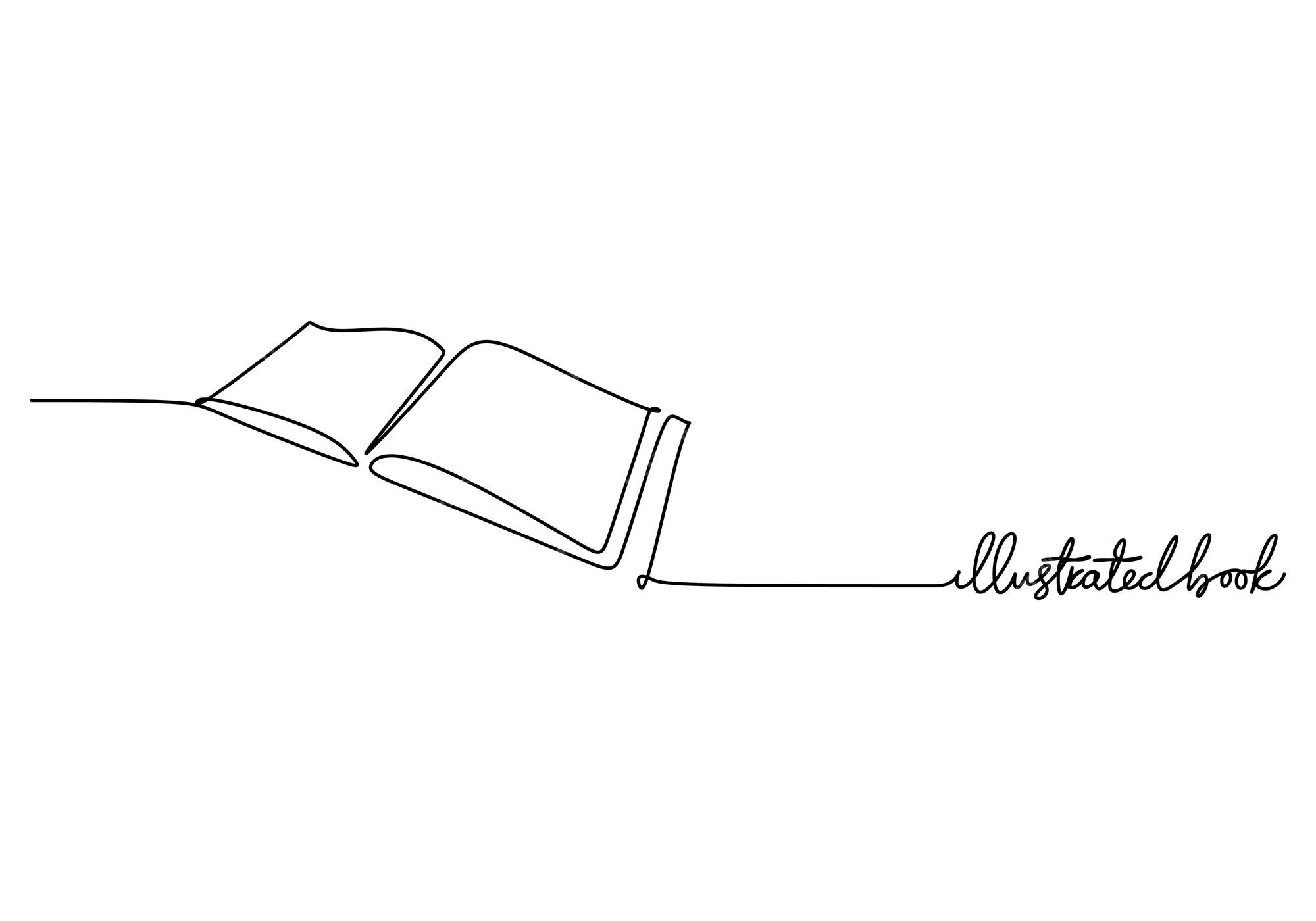 One line drawing, open book. Vector object illustration