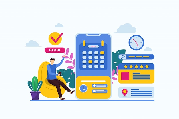 Illustration of booking app with flat illustration style