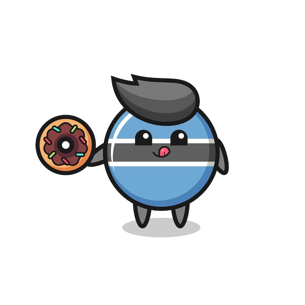 Illustration of an botswana flag badge character eating a doughnut